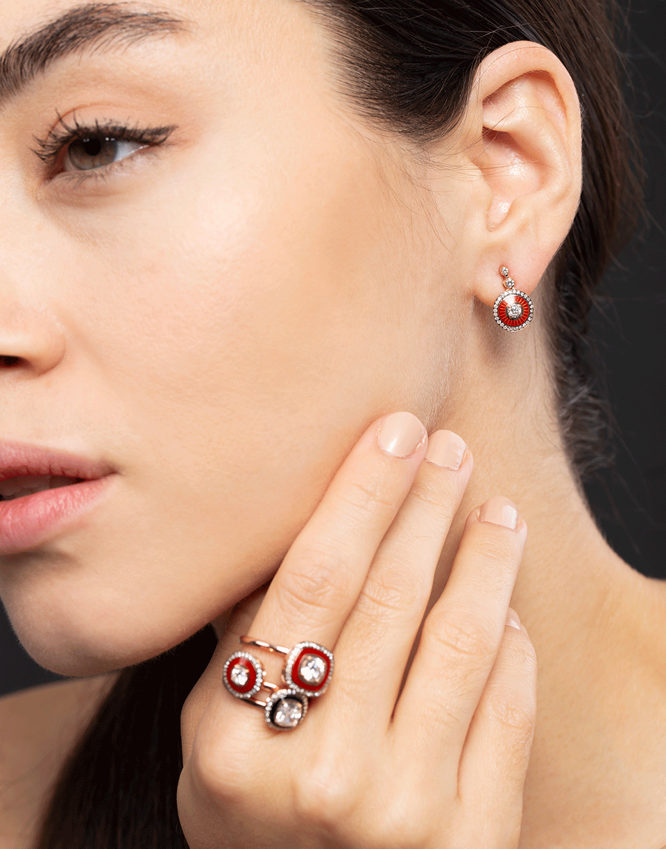 SELIM MOUZANNAR-Diamond and Burgundy Enamel Drop Earrings-ROSE GOLD