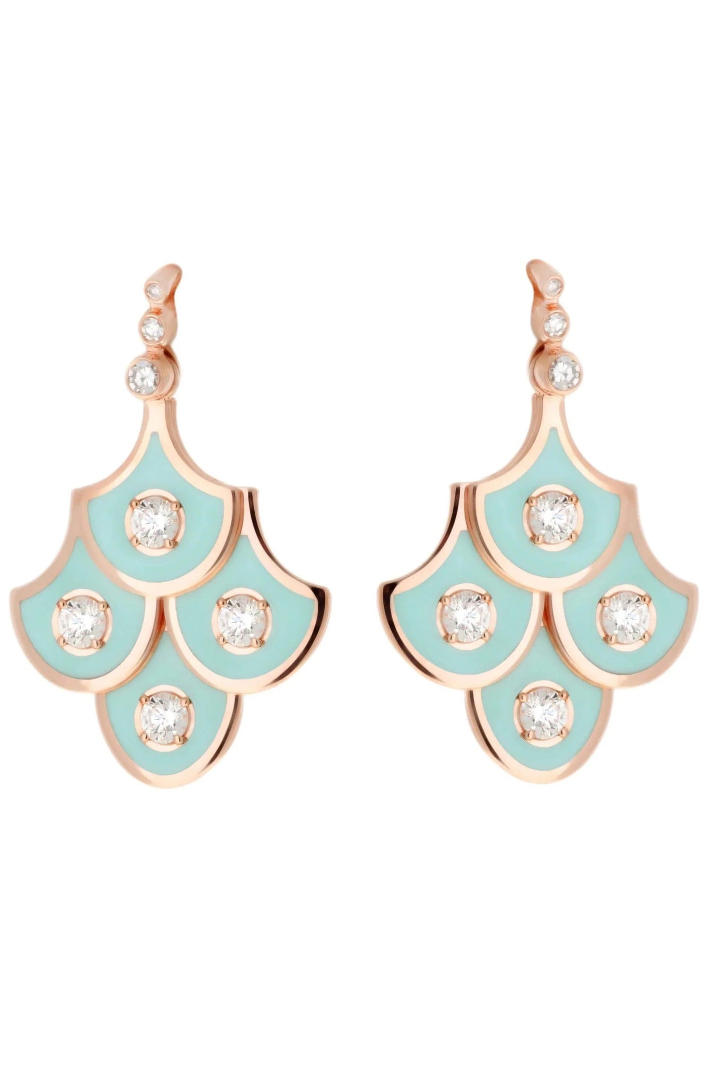 SELIM MOUZANNAR-Diamond and Mint Enamel Earrings-ROSE GOLD