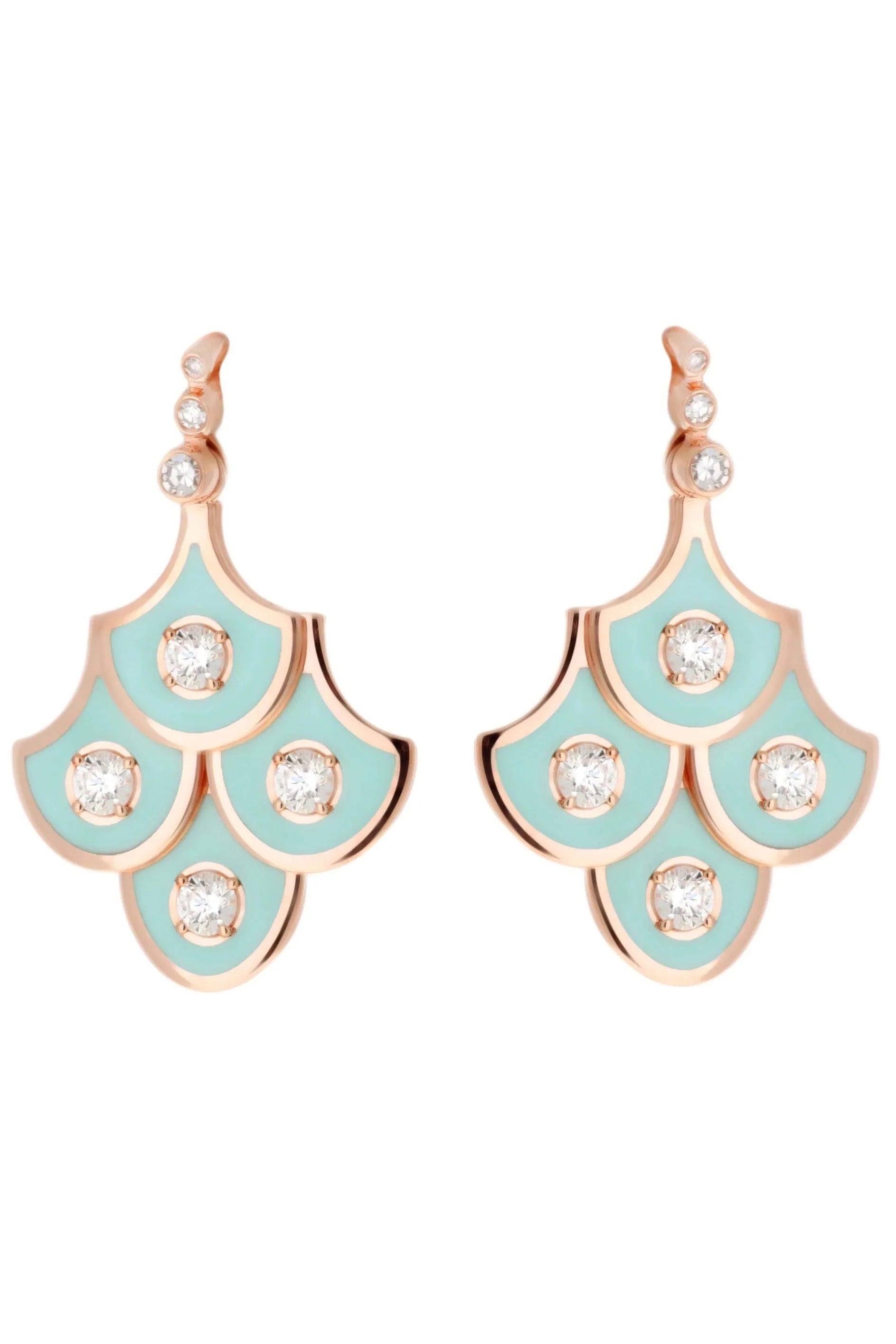 SELIM MOUZANNAR-Diamond and Mint Enamel Earrings-ROSE GOLD