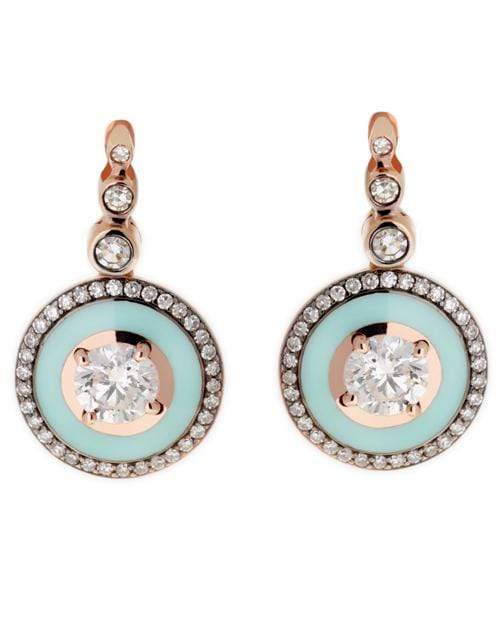 SELIM MOUZANNAR-Diamond and Mint Green Enamel Earrings-ROSE GOLD