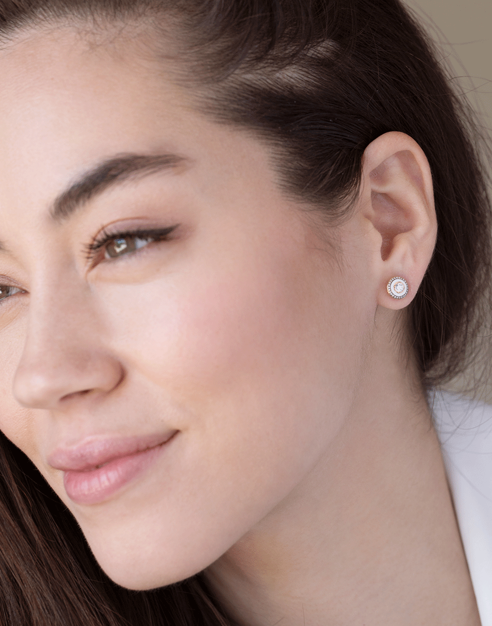 SELIM MOUZANNAR-Diamond White Enamel Studs-ROSE GOLD