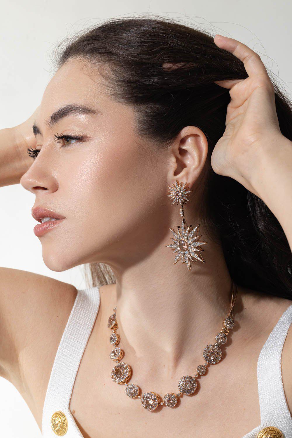 SELIM MOUZANNAR-Double Star Drop Earrings-ROSE GOLD