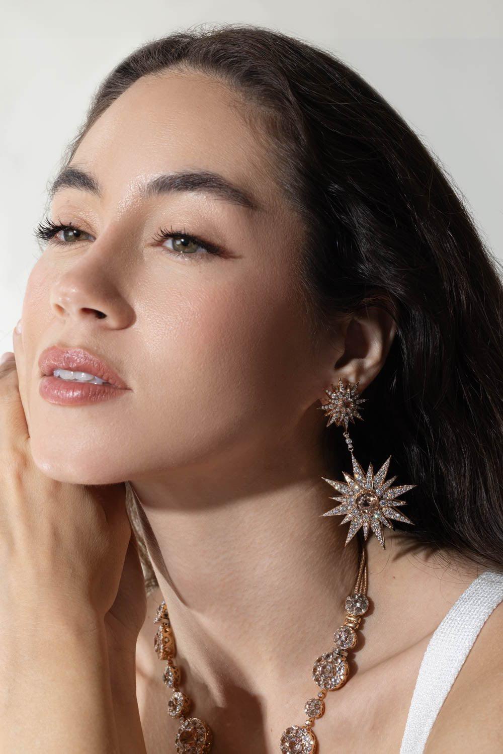 SELIM MOUZANNAR-Double Star Drop Earrings-ROSE GOLD