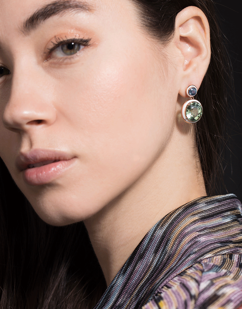SELIM MOUZANNAR-Gemma Green Tourmaline and Blue Sapphire Earrings-ROSE GOLD