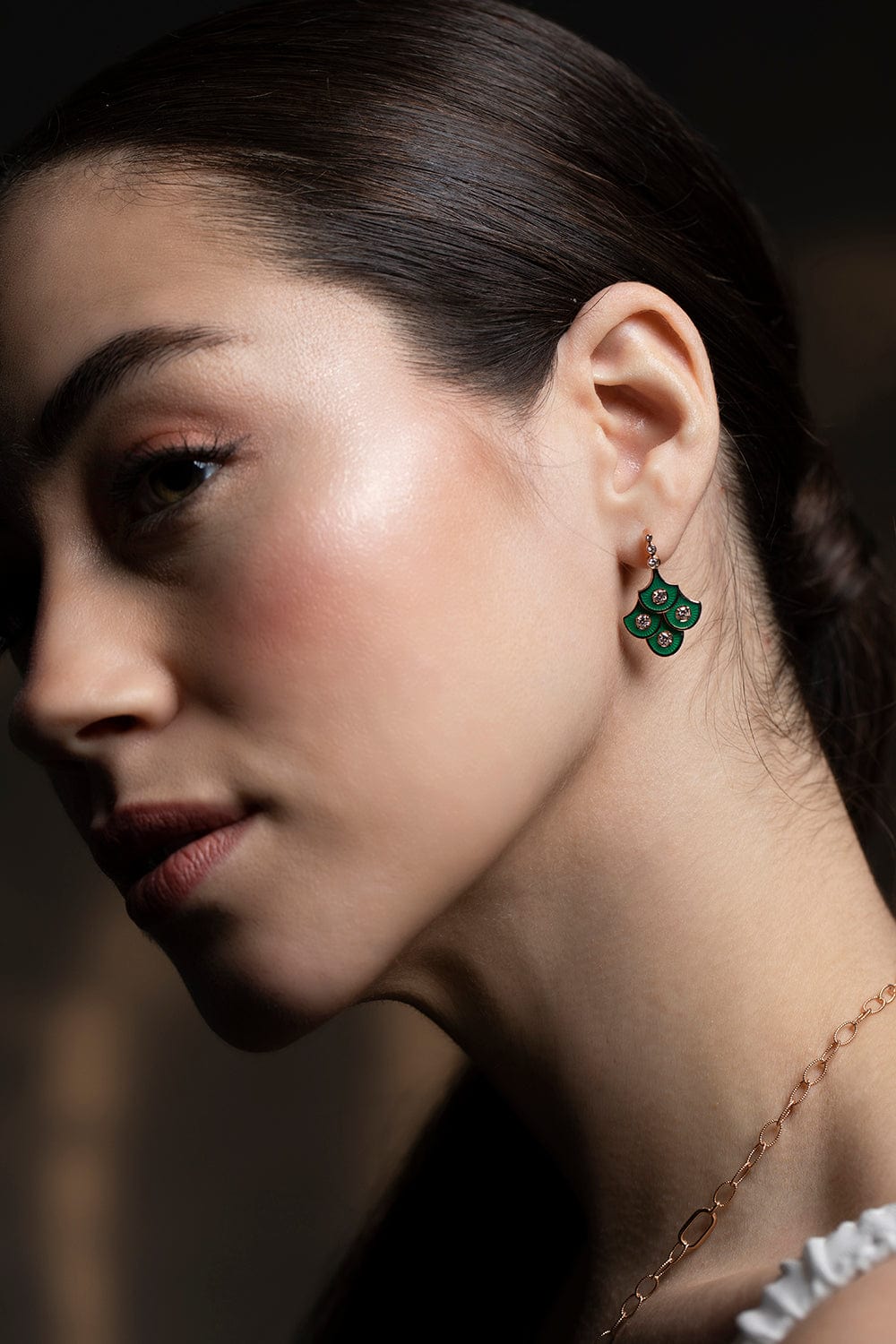 SELIM MOUZANNAR-Green Enamel Fish for Love Earrings-ROSE GOLD