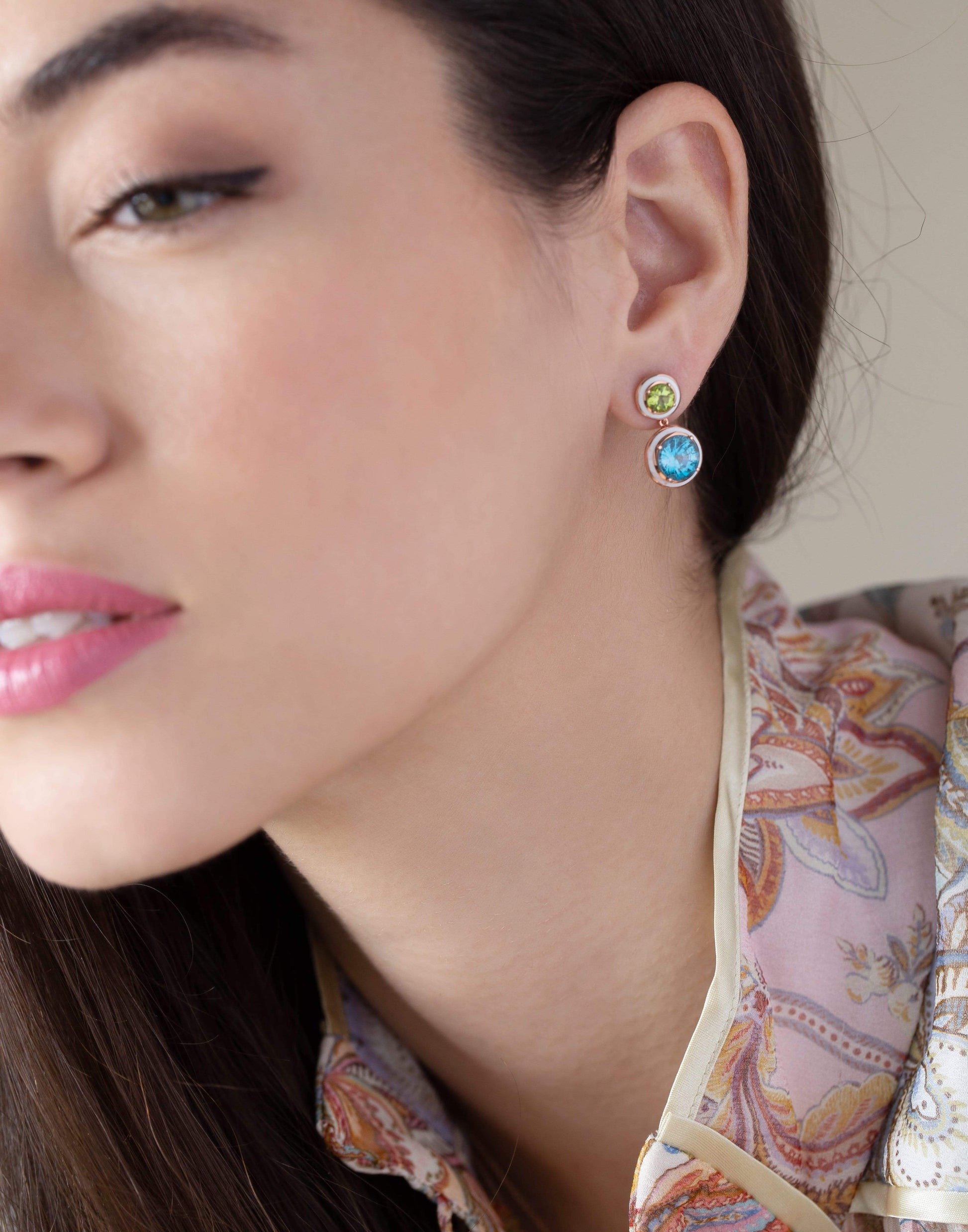 SELIM MOUZANNAR-Hyacinth, Peridot and White Enamel Earrings-ROSE GOLD