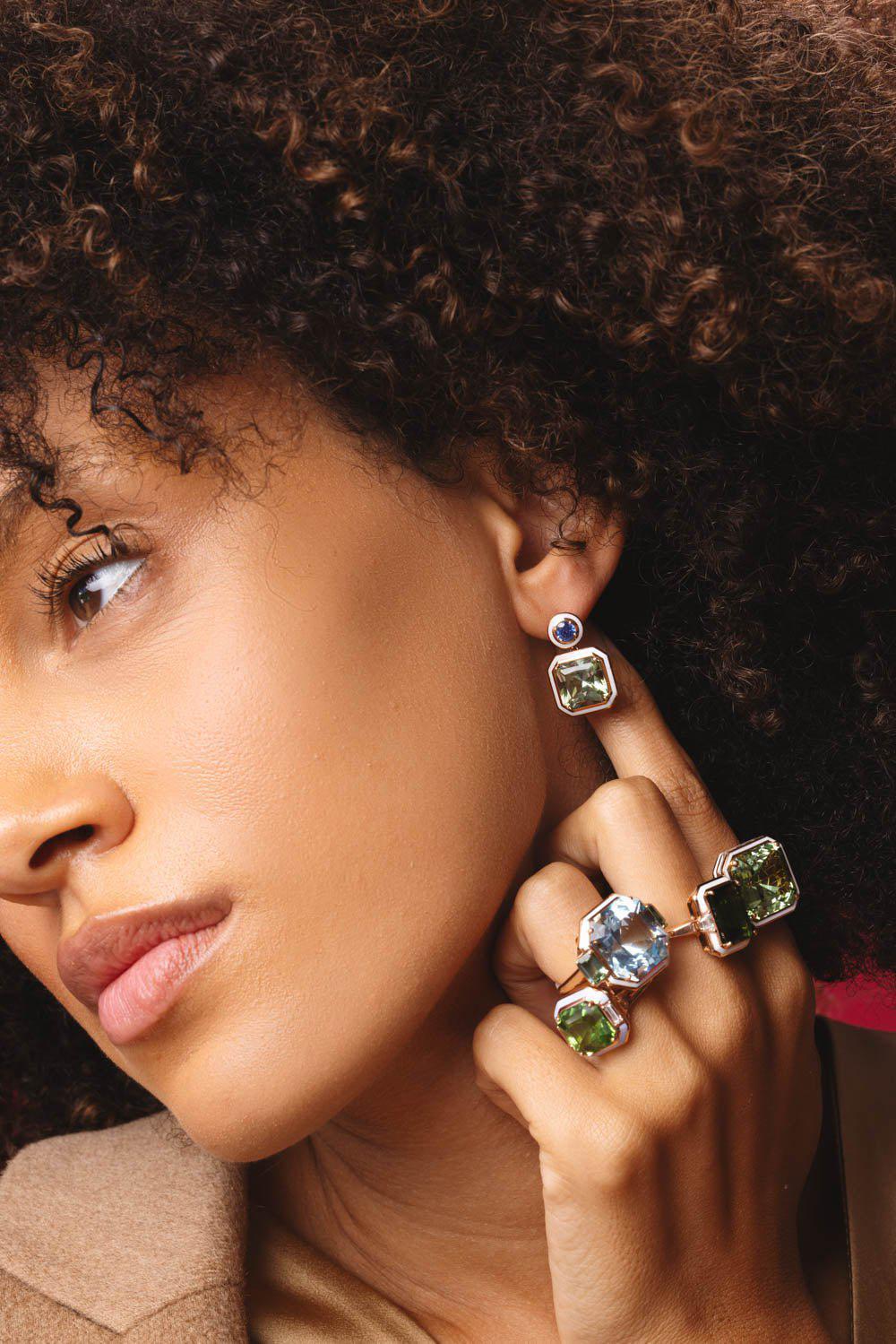 SELIM MOUZANNAR-Mina Ivory Enamel Tourmaline Earrings-ROSE GOLD