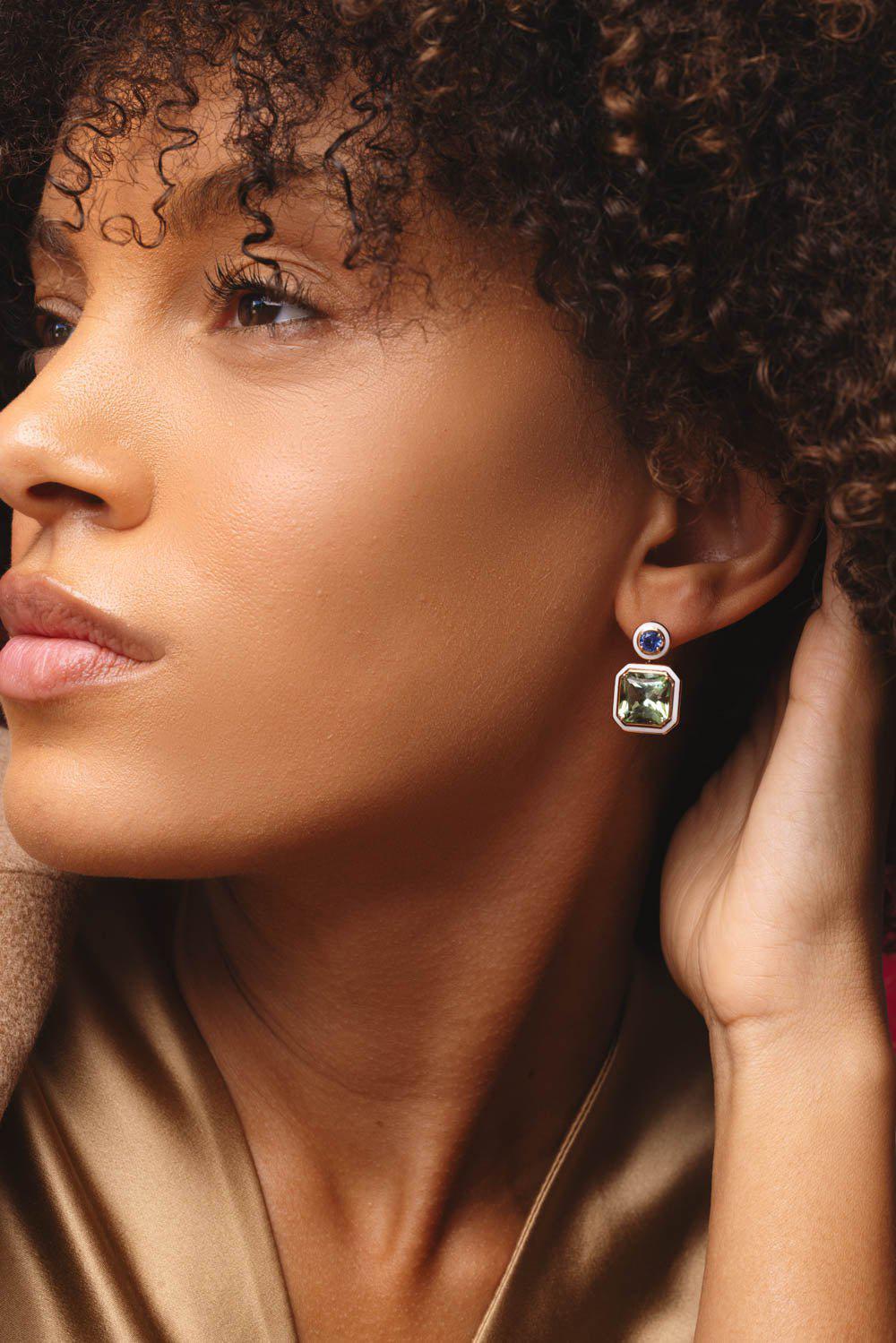 SELIM MOUZANNAR-Mina Ivory Enamel Tourmaline Earrings-ROSE GOLD