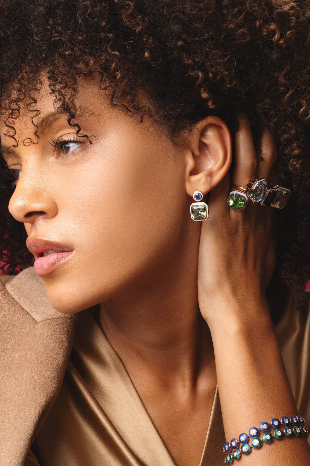 SELIM MOUZANNAR-Mina Ivory Enamel Tourmaline Earrings-ROSE GOLD