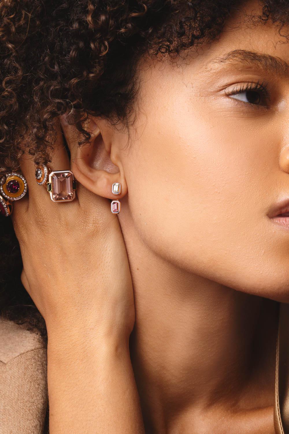 SELIM MOUZANNAR-Mina Lilac Enamel Tourmaline Earrings-ROSE GOLD