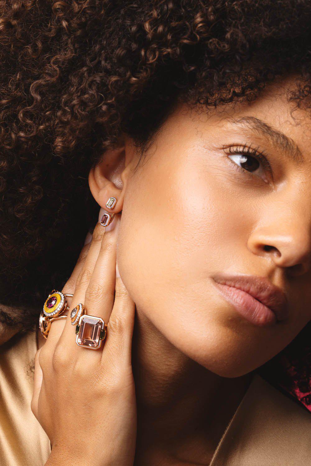 SELIM MOUZANNAR-Mina Lilac Enamel Tourmaline Earrings-ROSE GOLD