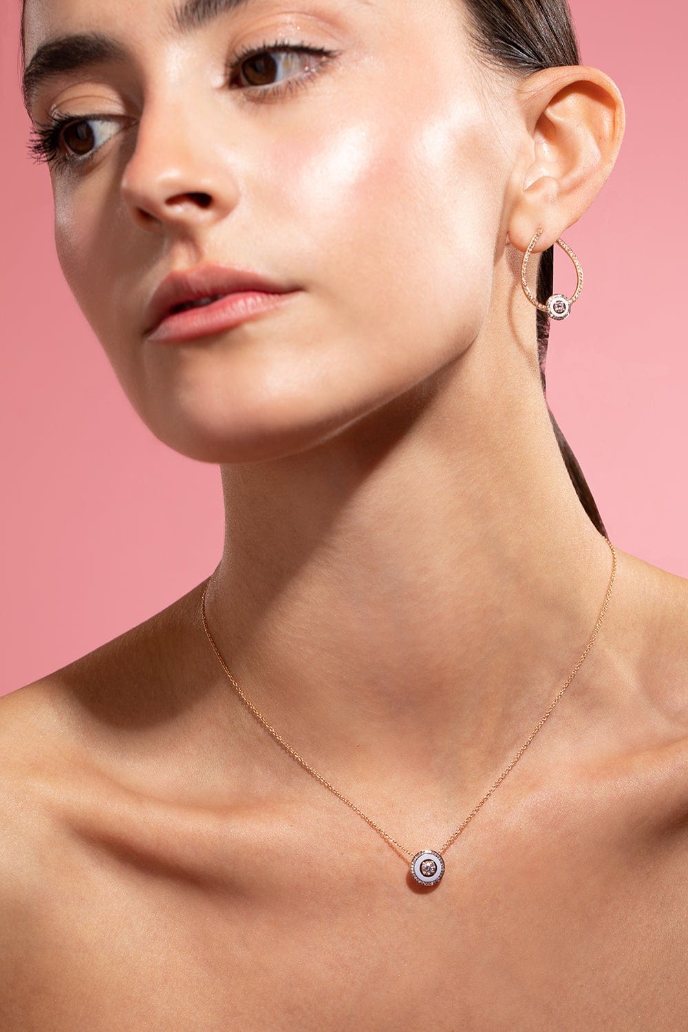 SELIM MOUZANNAR-Mina White Enamel Diamond Hoops-ROSE GOLD