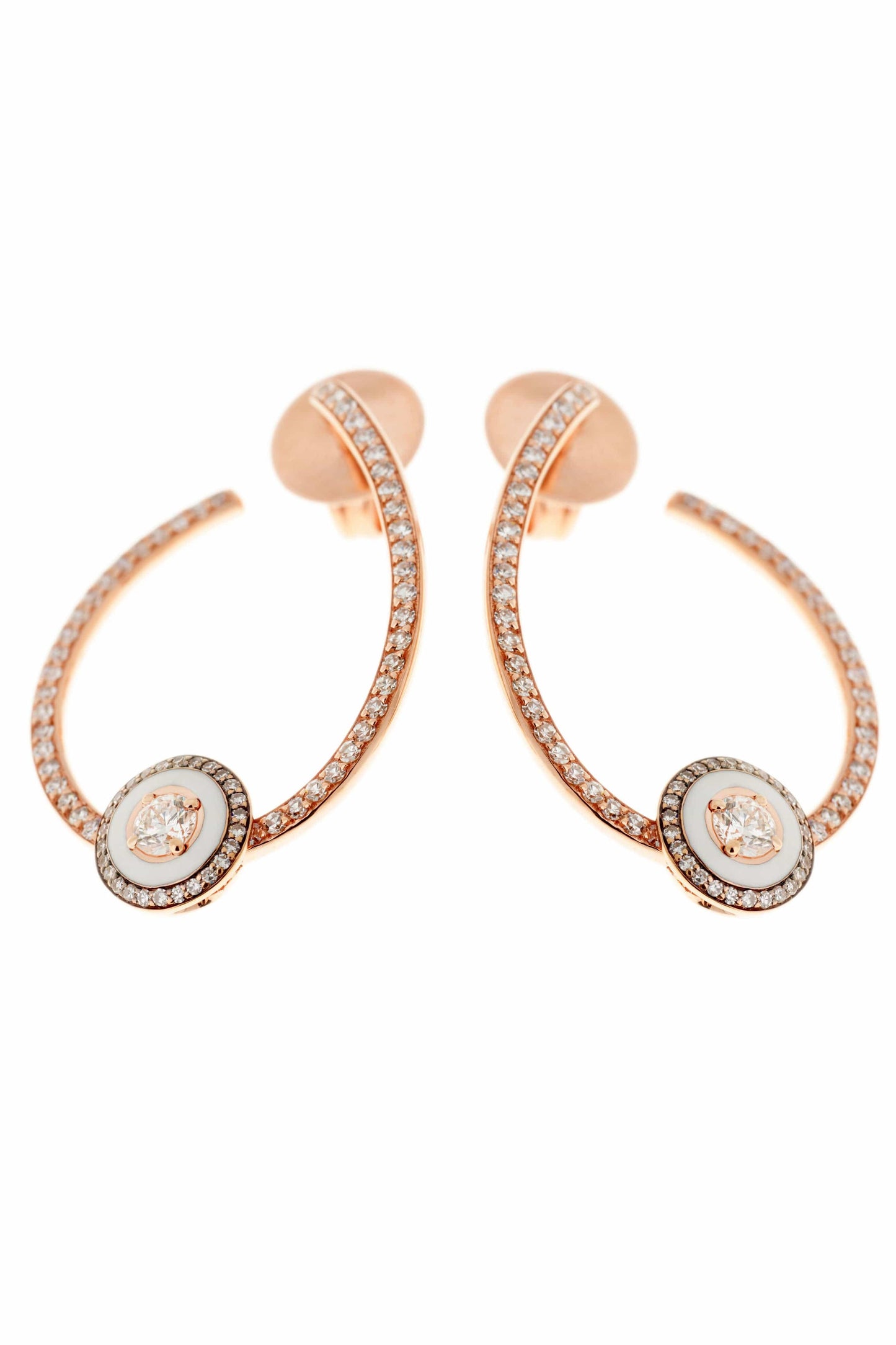 SELIM MOUZANNAR-Mina White Enamel Diamond Hoops-ROSE GOLD