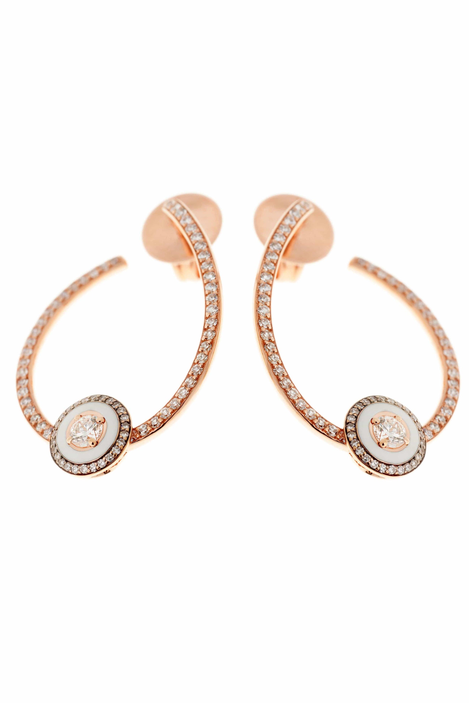 SELIM MOUZANNAR-Mina White Enamel Diamond Hoops-ROSE GOLD