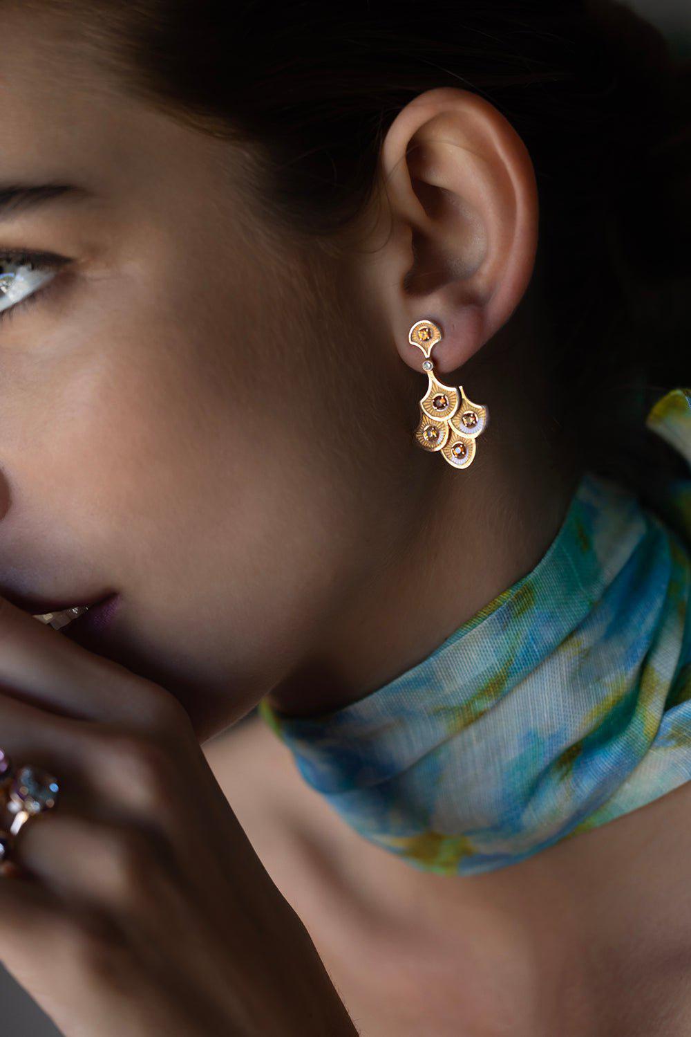 SELIM MOUZANNAR-Orange Sapphire Scale Earrings-ROSE GOLD