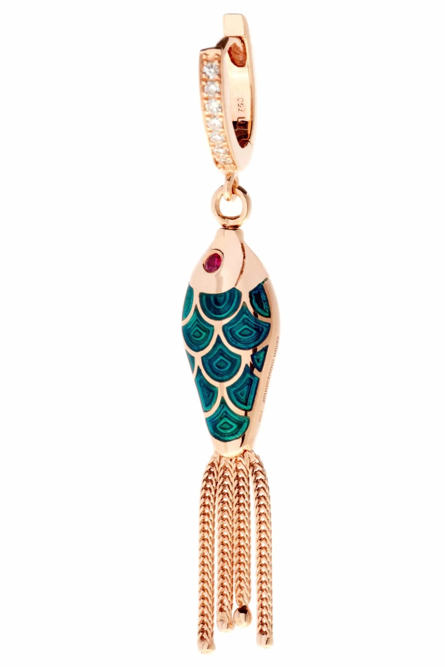 SELIM MOUZANNAR-Petrol Enamel Fish Earring-ROSE GOLD