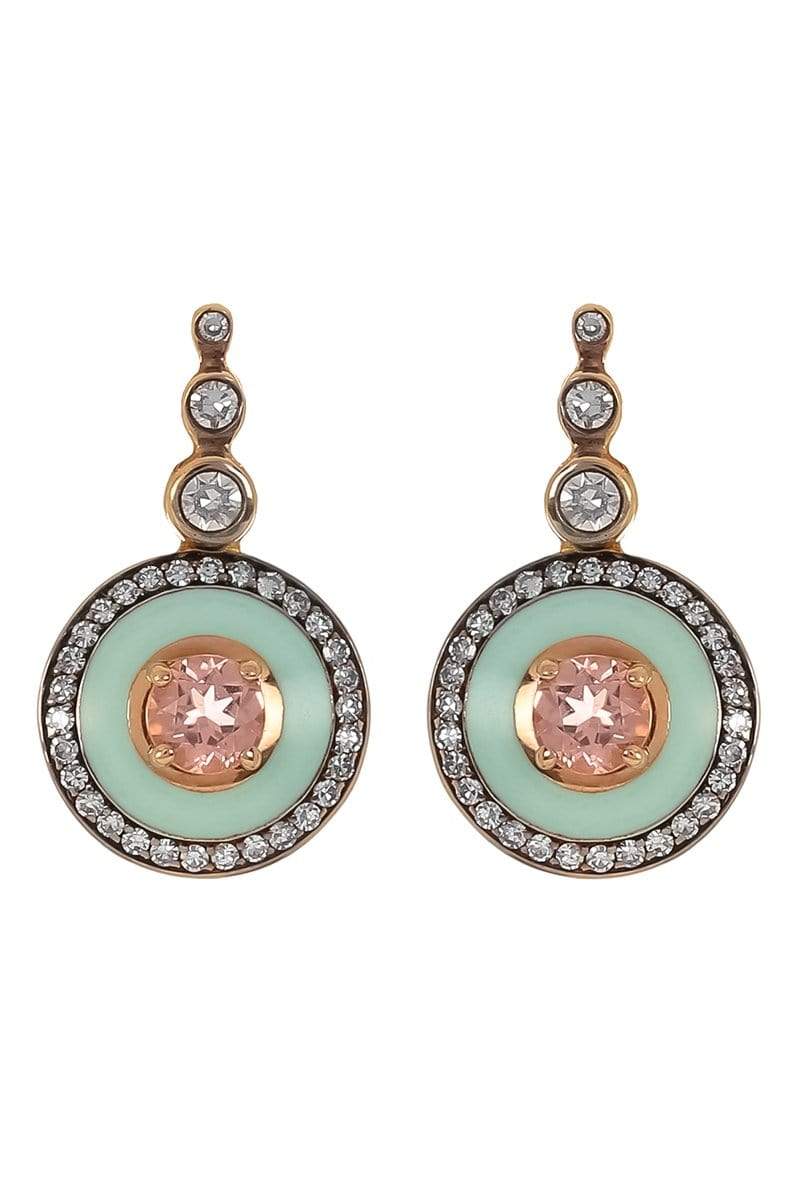 SELIM MOUZANNAR-Pink Tourmaline and Mint Enamel Earrings-ROSE GOLD