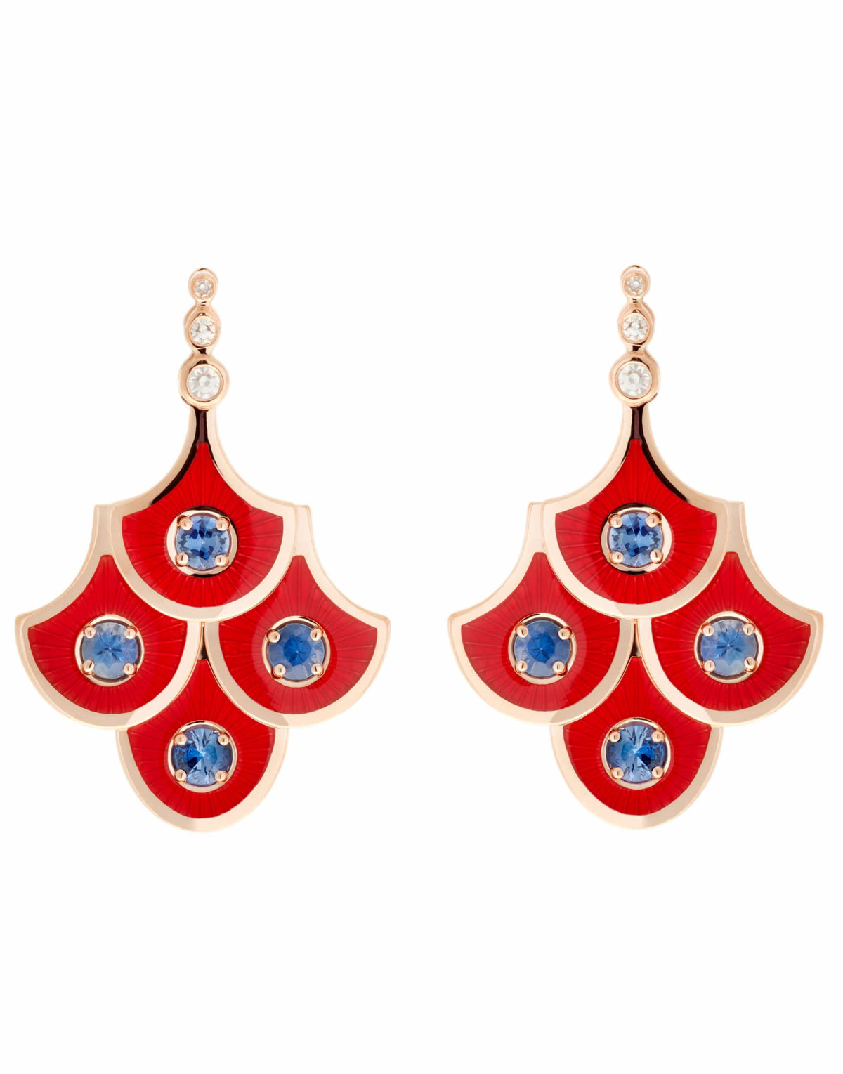  SELIM MOUZANNAR-Red Enamel and Blue Sapphire Earrings-ROSE GOLD 
