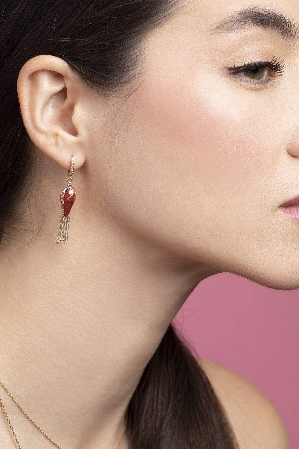 SELIM MOUZANNAR-Red Enamel Fish Earring-ROSE GOLD