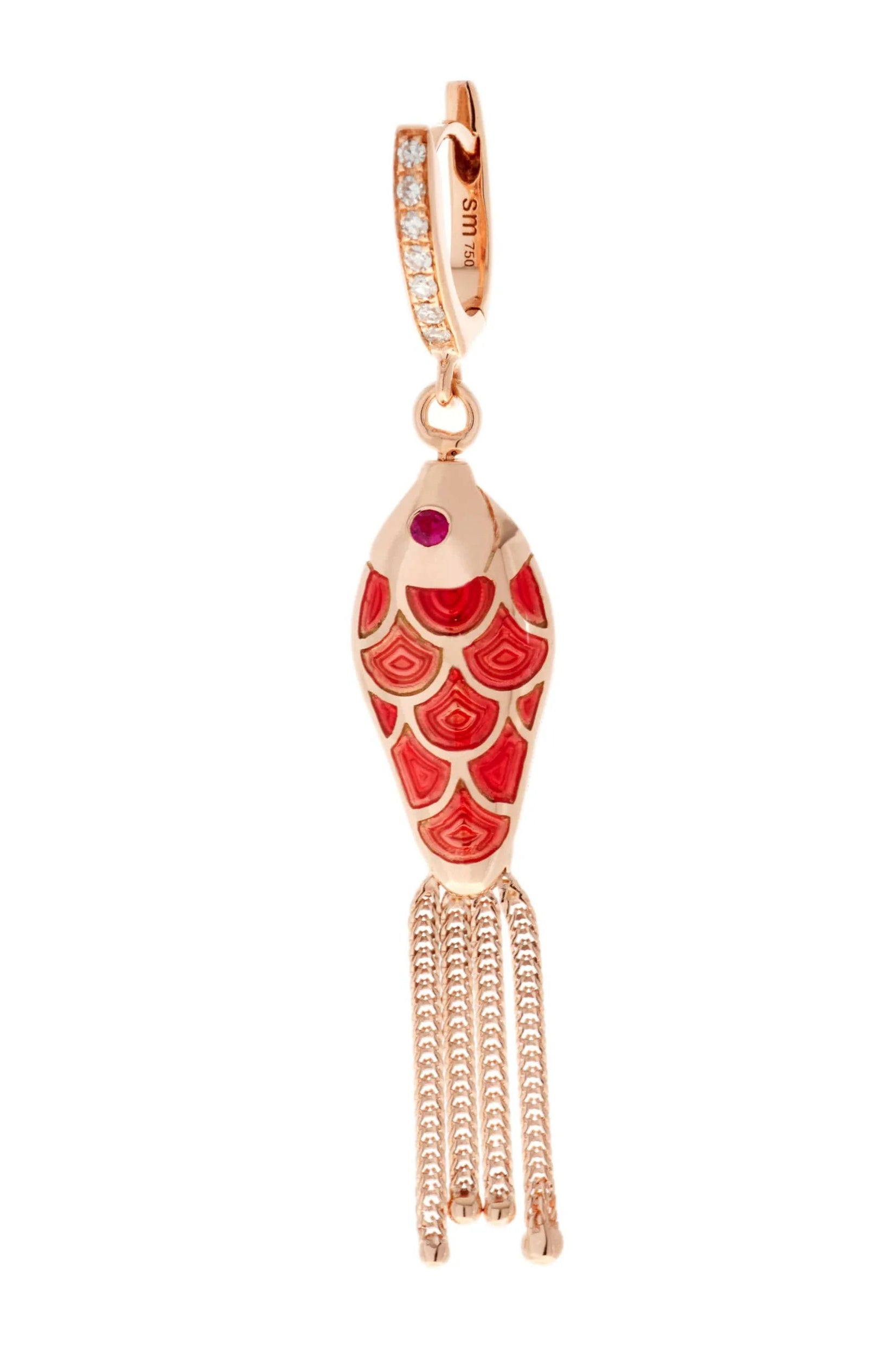 SELIM MOUZANNAR-Red Enamel Fish Earring-ROSE GOLD
