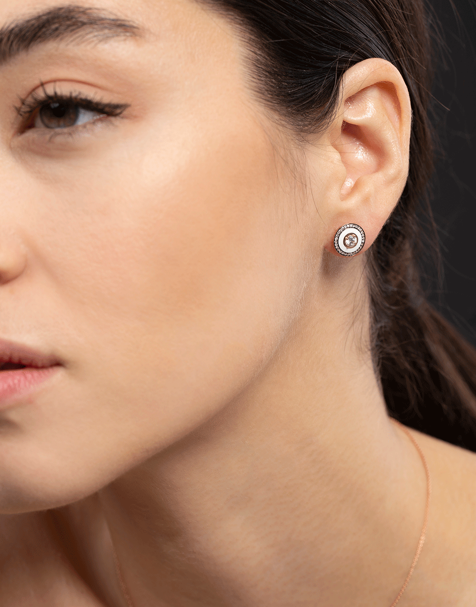 SELIM MOUZANNAR-Round Diamond and White Enamel Stud Earrings-ROSE GOLD