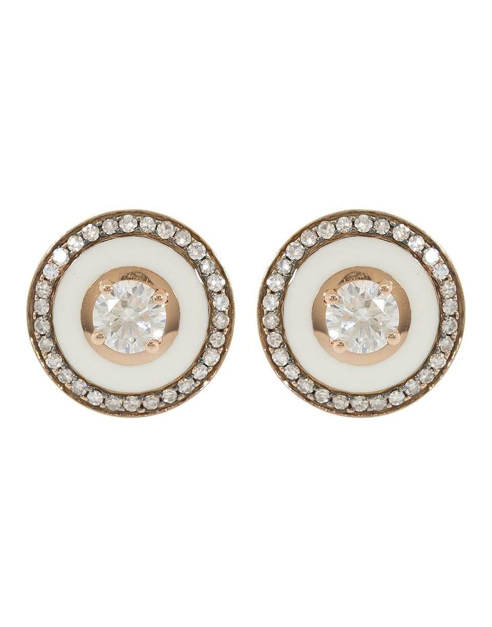 SELIM MOUZANNAR-Round Diamond and White Enamel Stud Earrings-ROSE GOLD