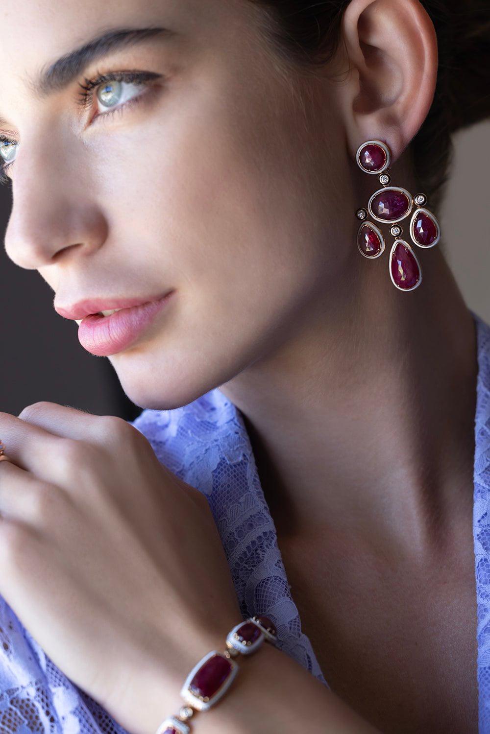 SELIM MOUZANNAR-Ruby Enamel Earrings-ROSE GOLD