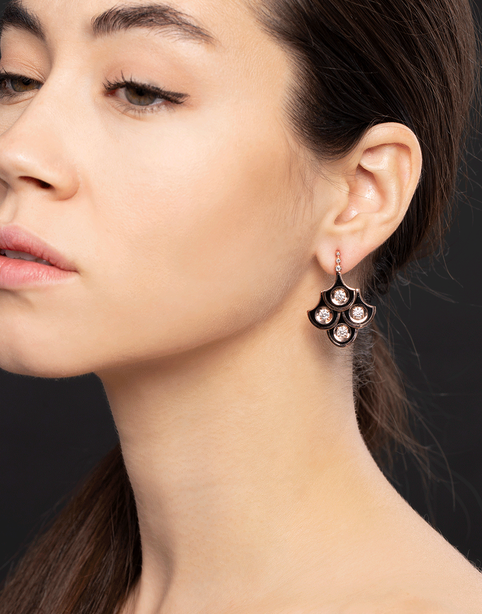 SELIM MOUZANNAR-Scalloped Black Enamel and Diamond Earrings-ROSE GOLD
