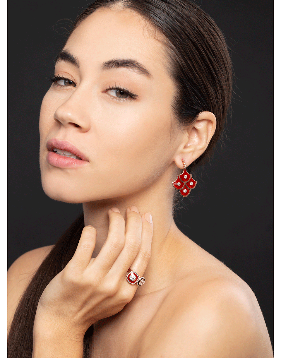 SELIM MOUZANNAR-Scalloped Burgundy Enamel and Diamond Earrings-ROSE GOLD