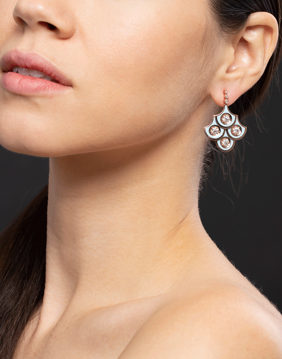 SELIM MOUZANNAR-Scalloped Light Blue Enamel and Diamond Earrings-ROSE GOLD