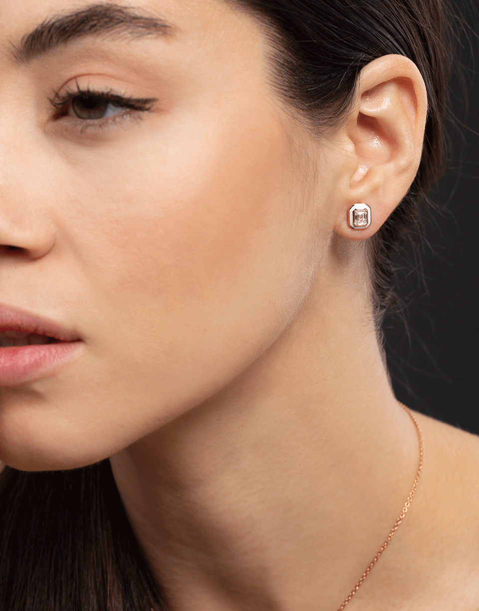 SELIM MOUZANNAR-Square White Enamel Diamond Stud Earrings-ROSE GOLD