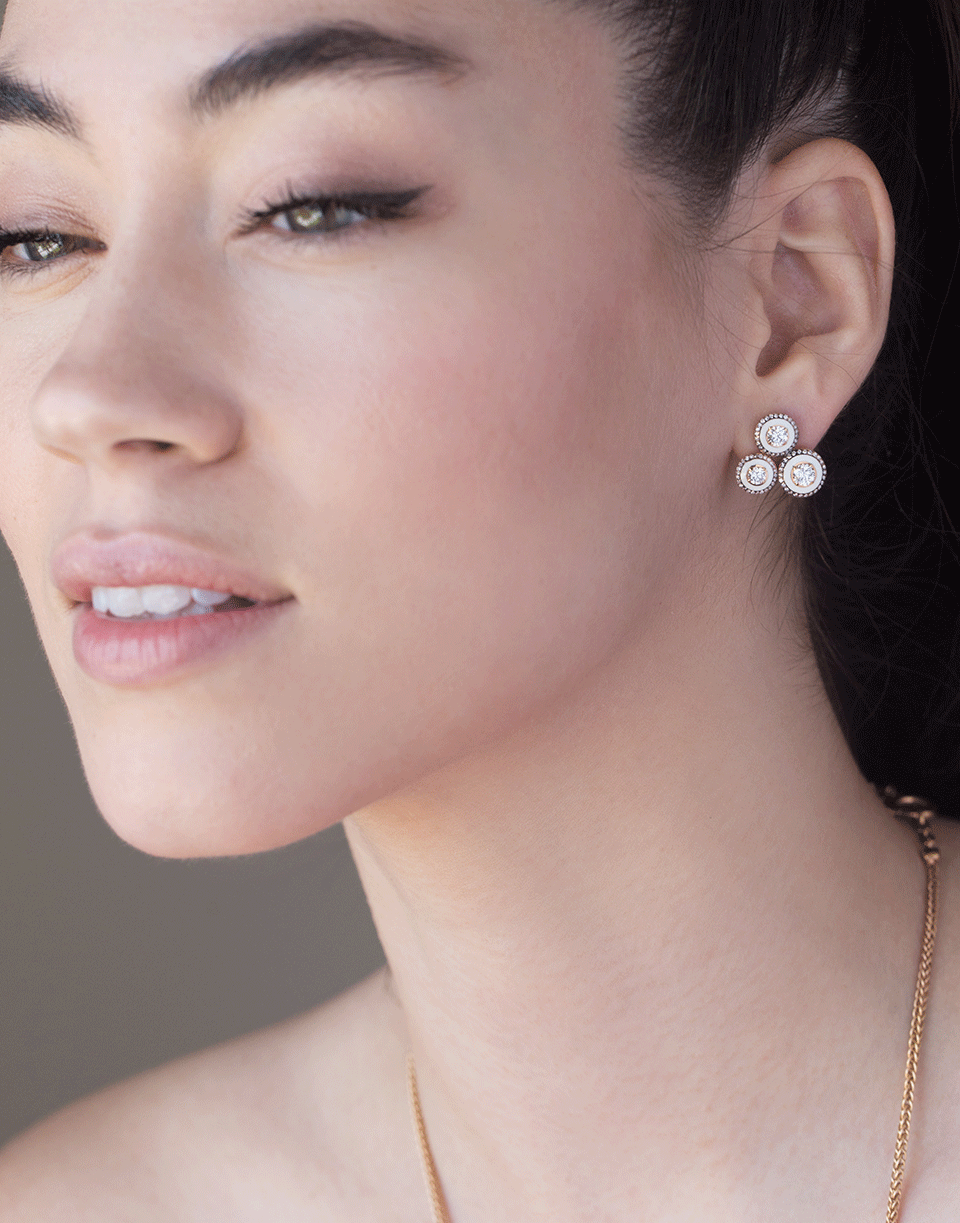 SELIM MOUZANNAR-Three Round White Enamel and Diamond Earrings-ROSE GOLD