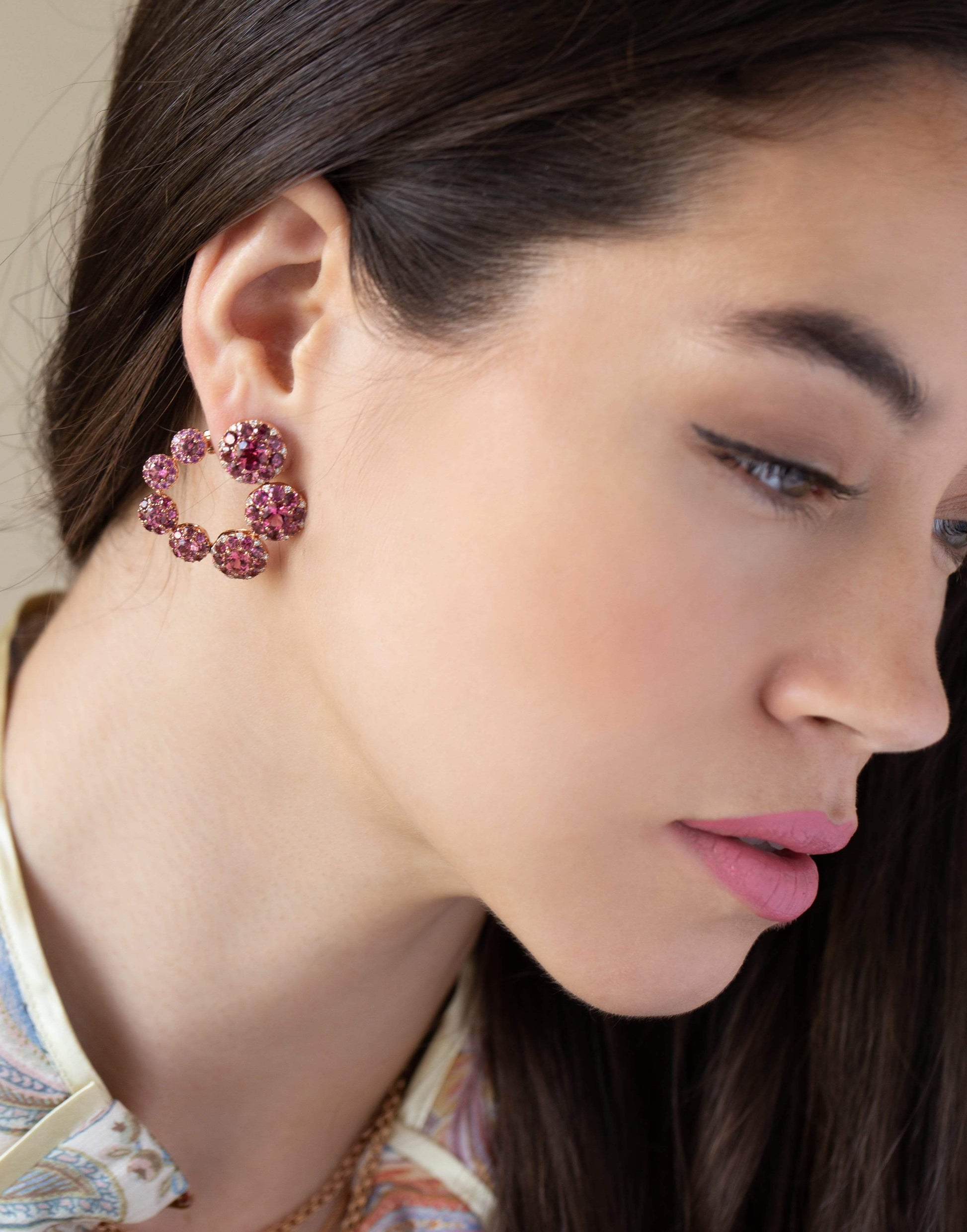 SELIM MOUZANNAR-Tourmaline and Pink Sapphire Diamond Earrings-ROSE GOLD