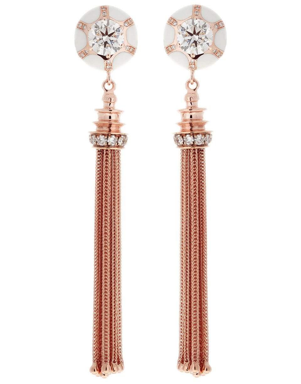 SELIM MOUZANNAR-White Enamel and Diamond Chain Drop Earrings-ROSE GOLD