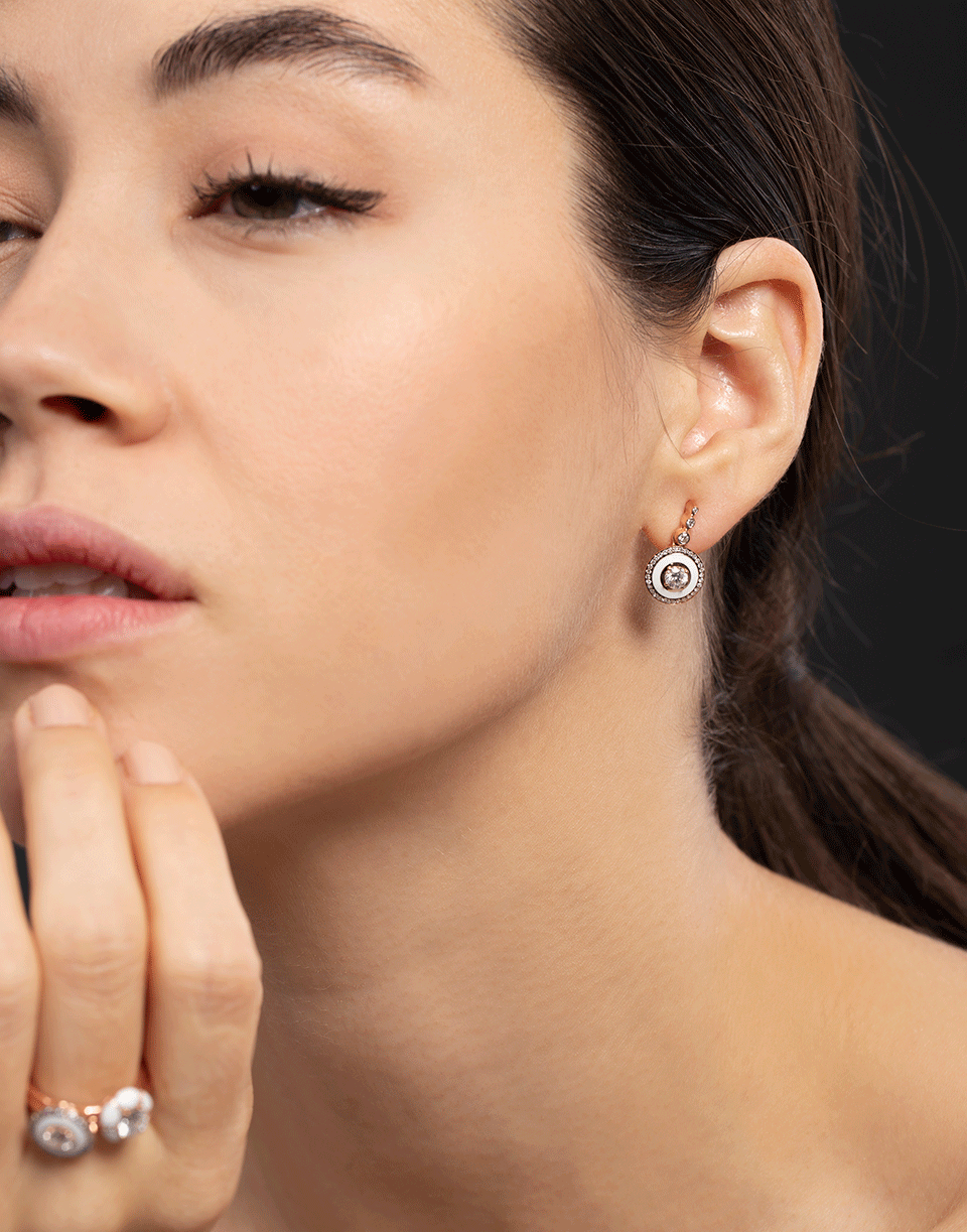 SELIM MOUZANNAR-White Enamel and Diamond Drop Earrings-ROSE GOLD