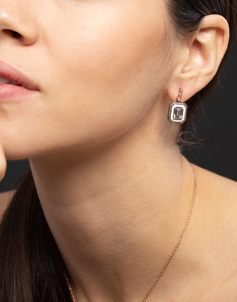 SELIM MOUZANNAR-White Enamel Aquamarine and Diamond Drop Earrings-ROSE GOLD