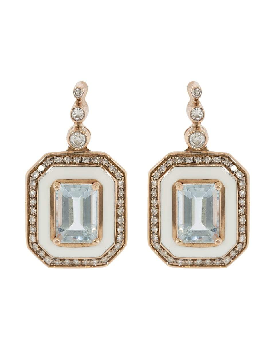 SELIM MOUZANNAR-White Enamel Aquamarine and Diamond Drop Earrings-ROSE GOLD