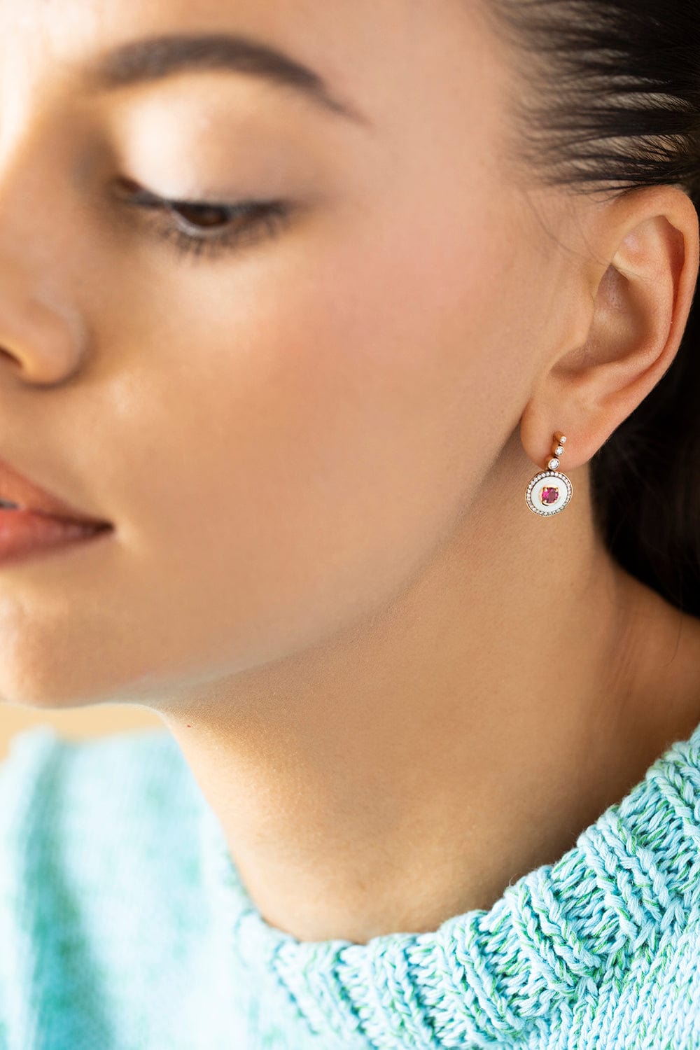SELIM MOUZANNAR-White Enamel Tourmaline Drop Earrings-ROSE GOLD