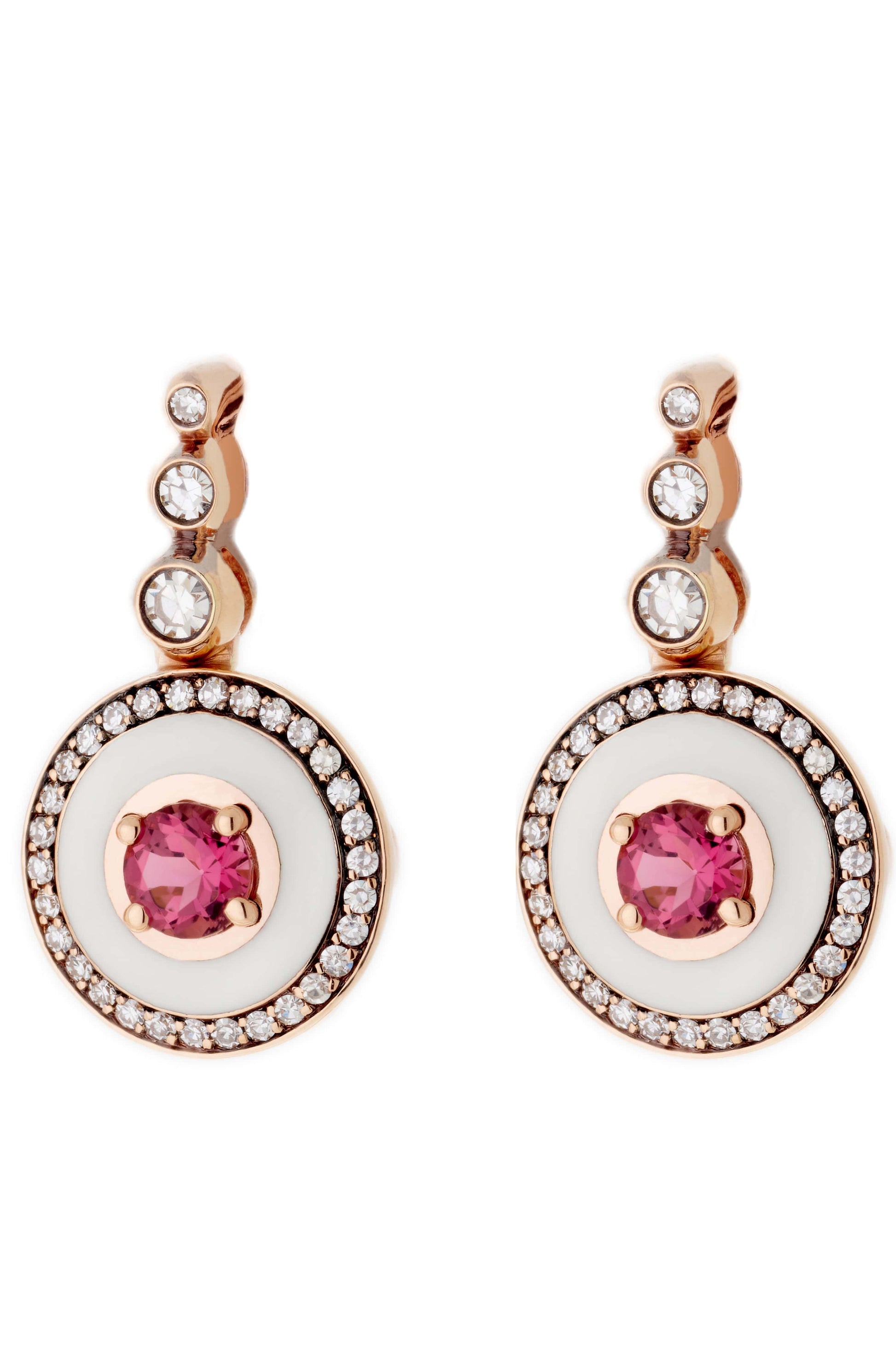 SELIM MOUZANNAR-White Enamel Tourmaline Drop Earrings-ROSE GOLD