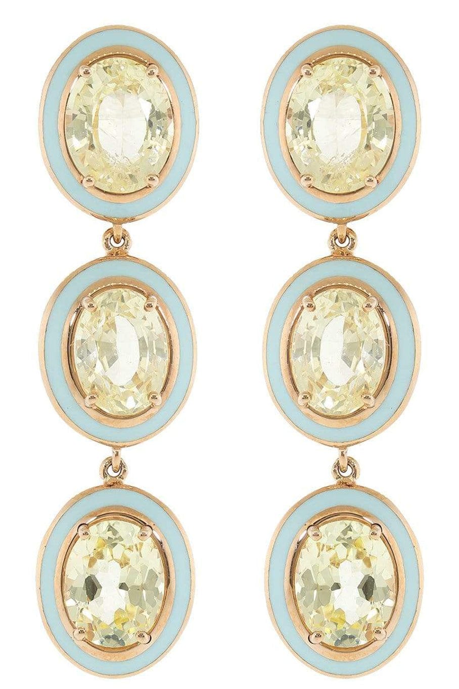 SELIM MOUZANNAR-Yellow Sapphire and Blue Enamel Drop Earrings-ROSE GOLD