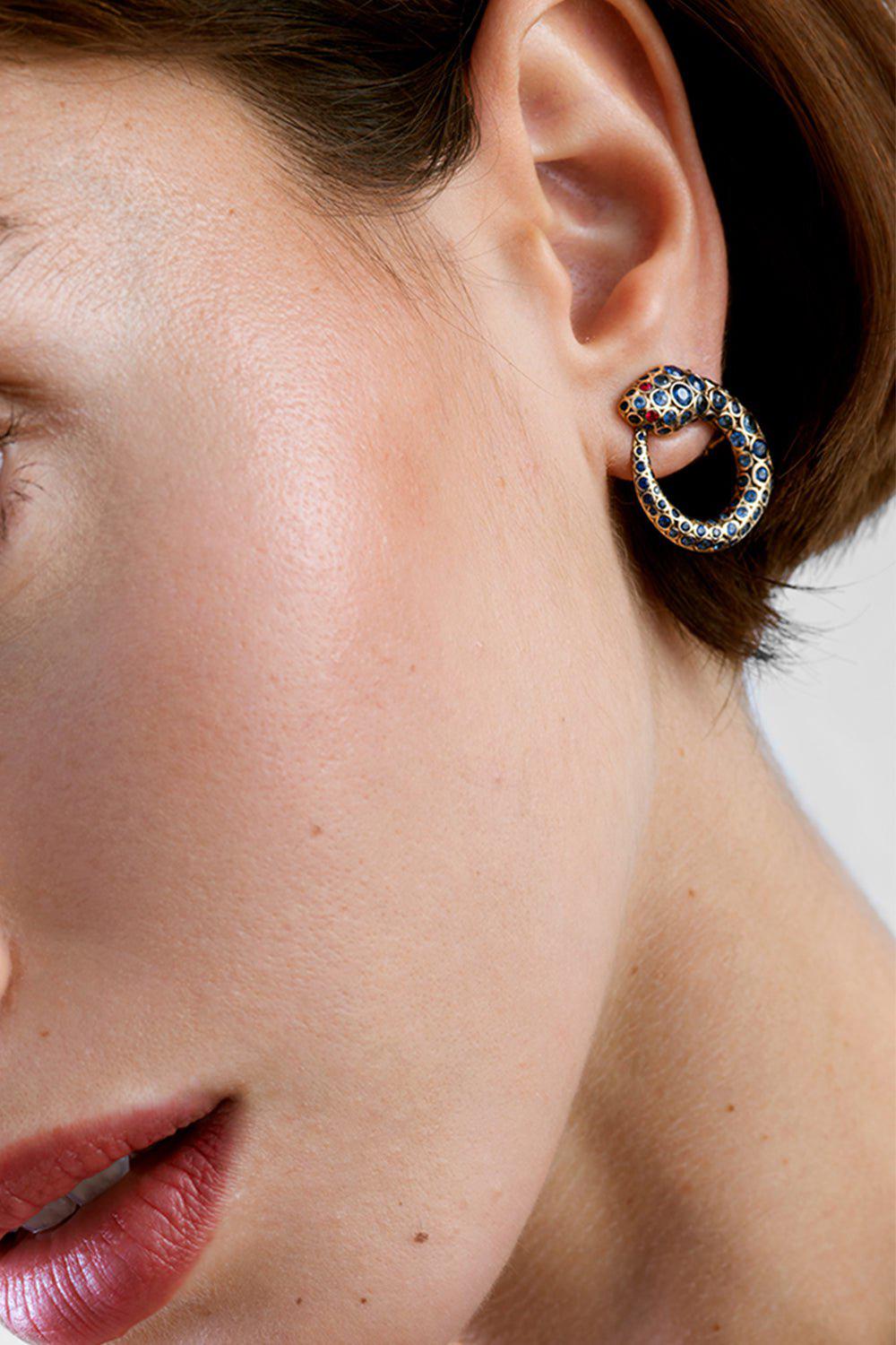 SELIM MOUZANNAR-XS Basilik Sapphire Spinel Earrings-YELLOW GOLD