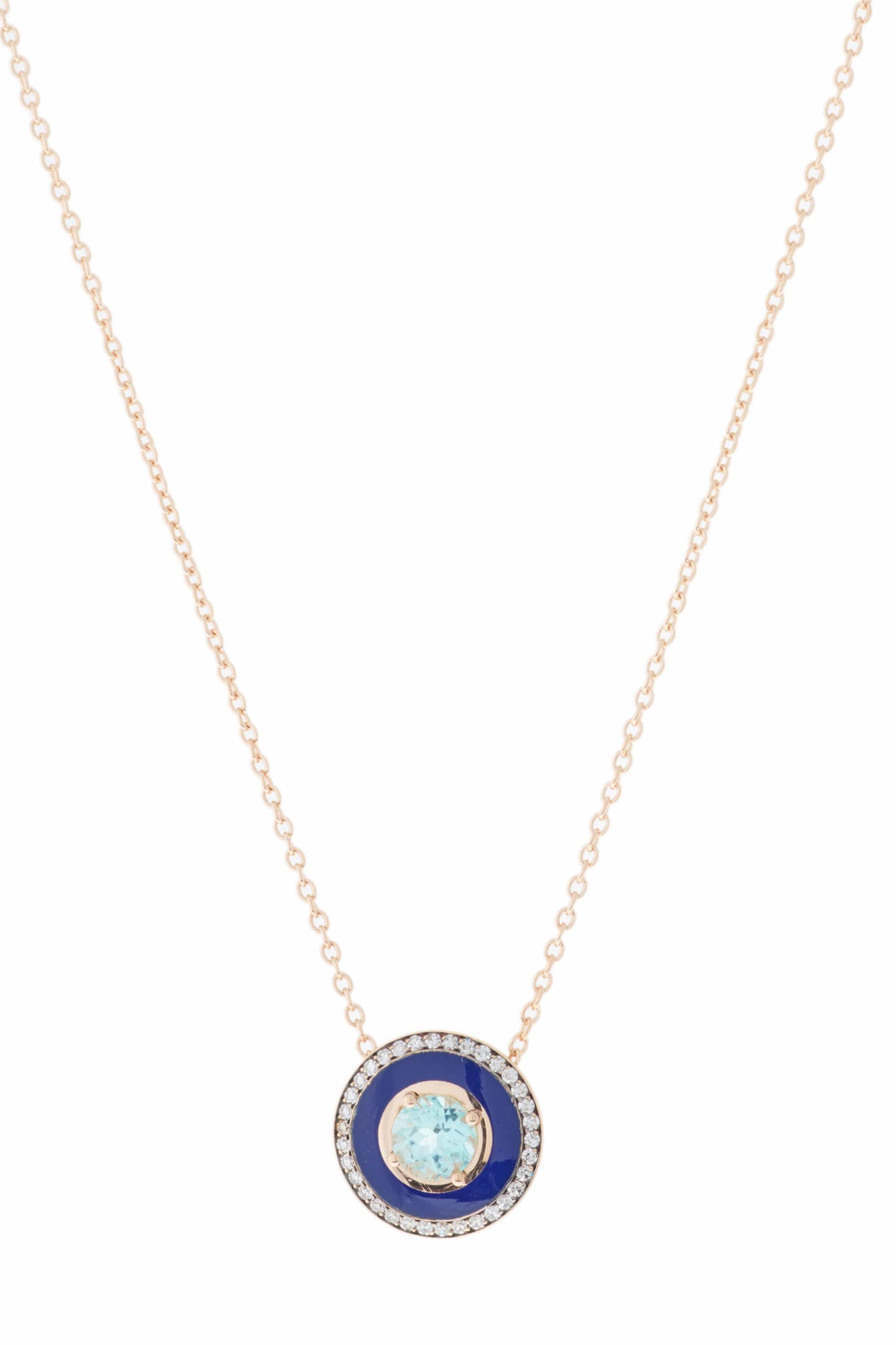 SELIM MOUZANNAR-Blue Enamel Paraiba Pendant Necklace-ROSE GOLD