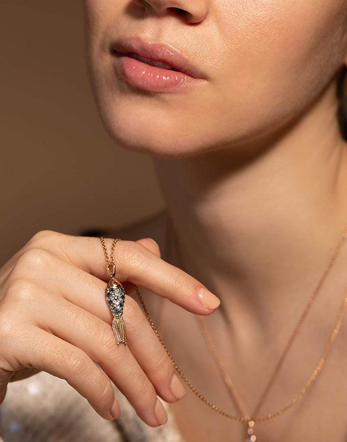 SELIM MOUZANNAR-Blue Sapphire Diamond Ruby Fish Necklace-ROSE GOLD