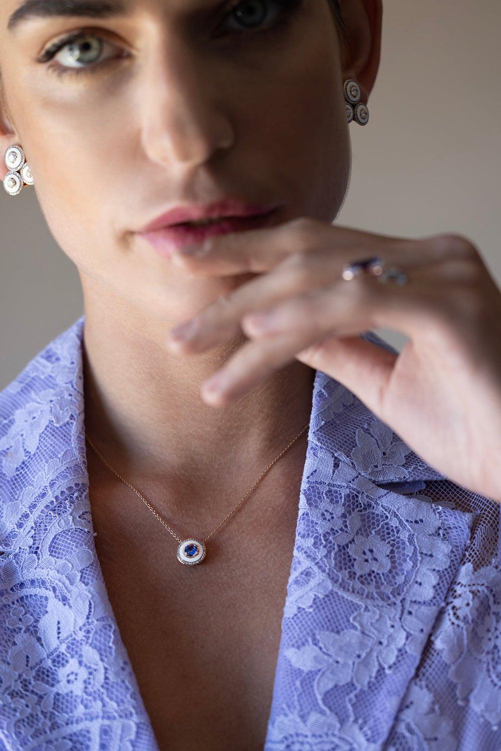 SELIM MOUZANNAR-Blue Sapphire Enamel Necklace-ROSE GOLD
