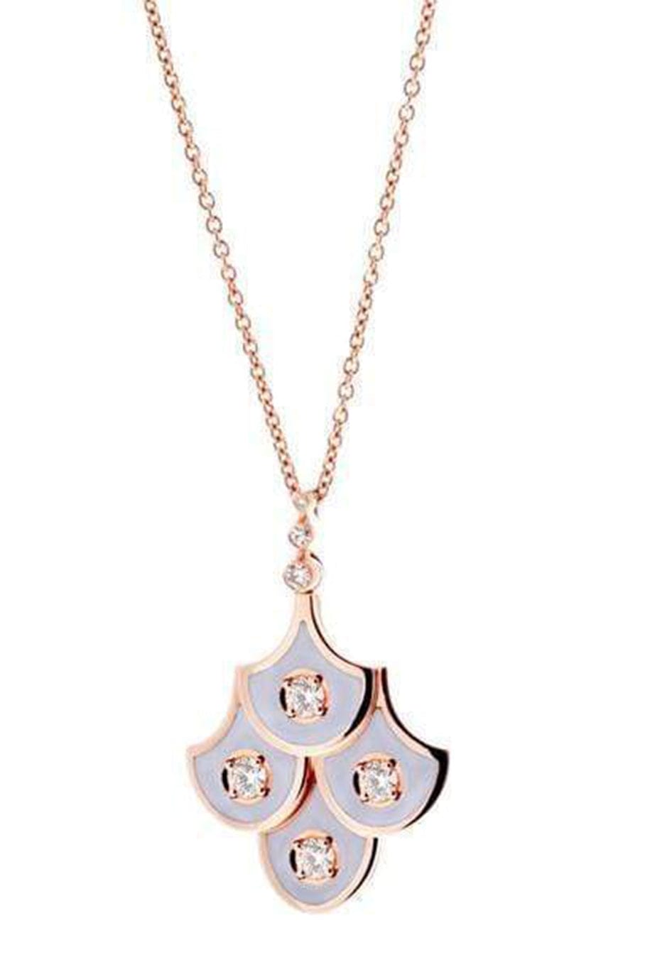 SELIM MOUZANNAR-Diamond and Lilac Enamel Fish Scale Pendant Necklace-ROSE GOLD