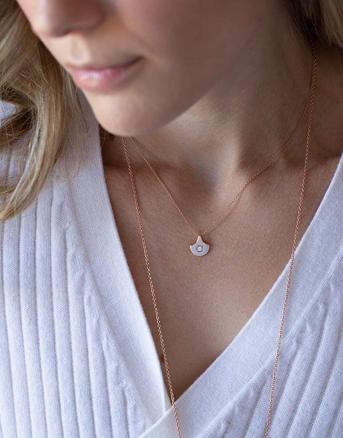 SELIM MOUZANNAR-Diamond and Lilac Enamel Single Fish Scale Pendant Necklace-ROSE GOLD