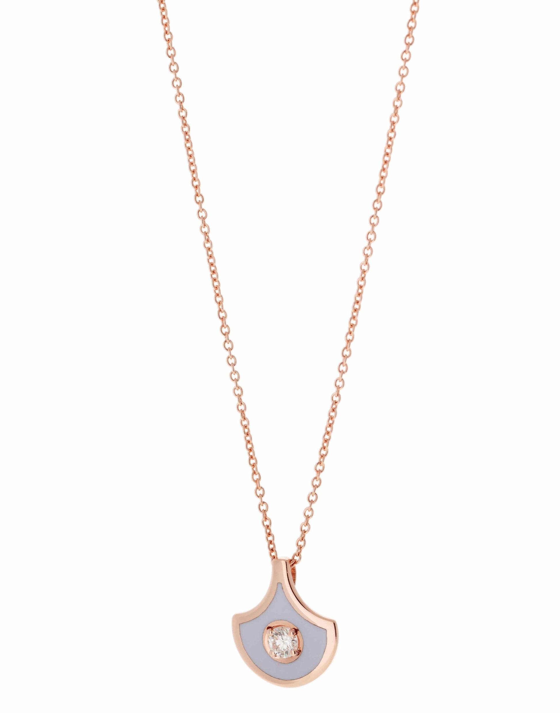 SELIM MOUZANNAR-Diamond and Lilac Enamel Single Fish Scale Pendant Necklace-ROSE GOLD