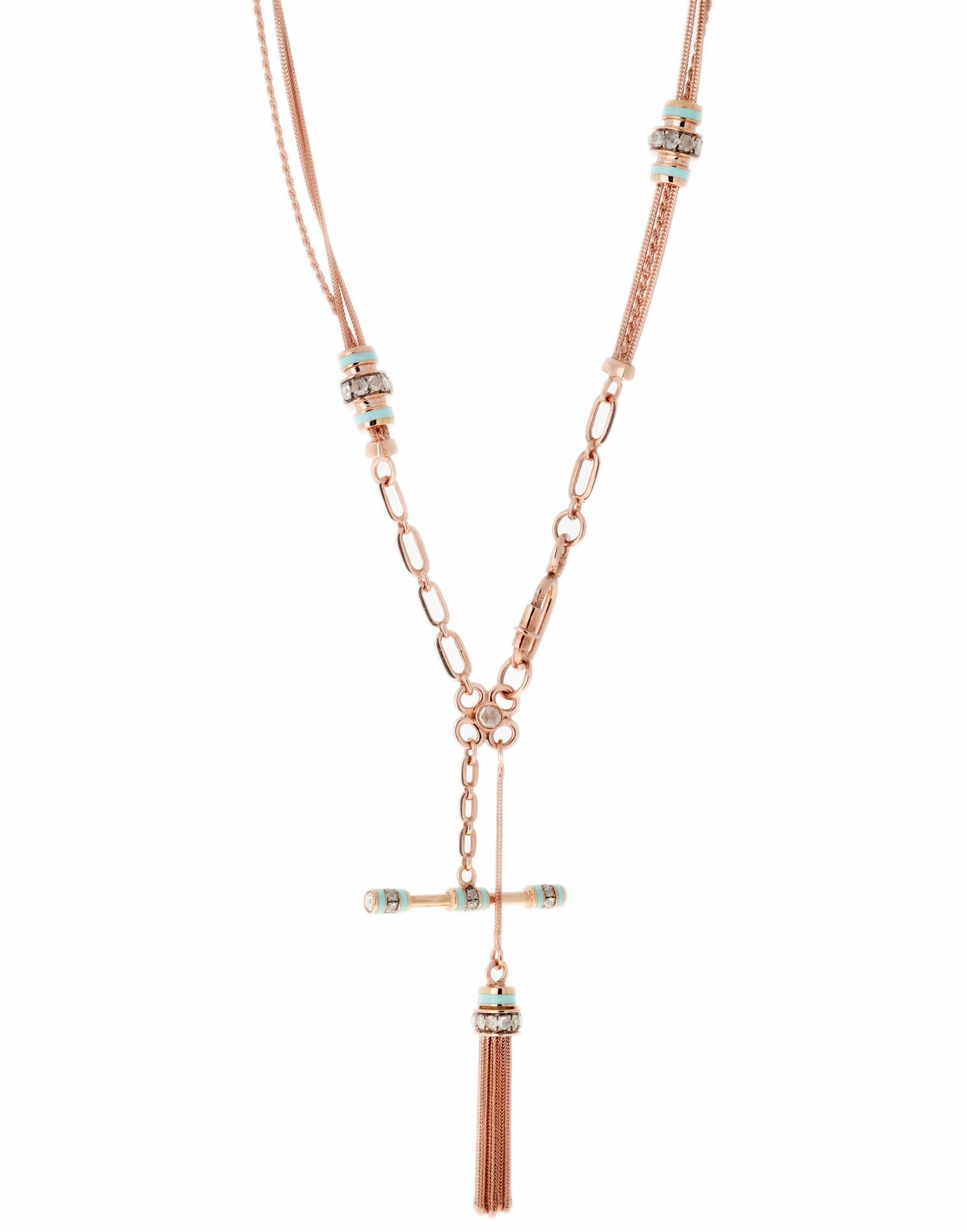 SELIM MOUZANNAR-Diamond and Mint Green Enamel Necklace-ROSE GOLD