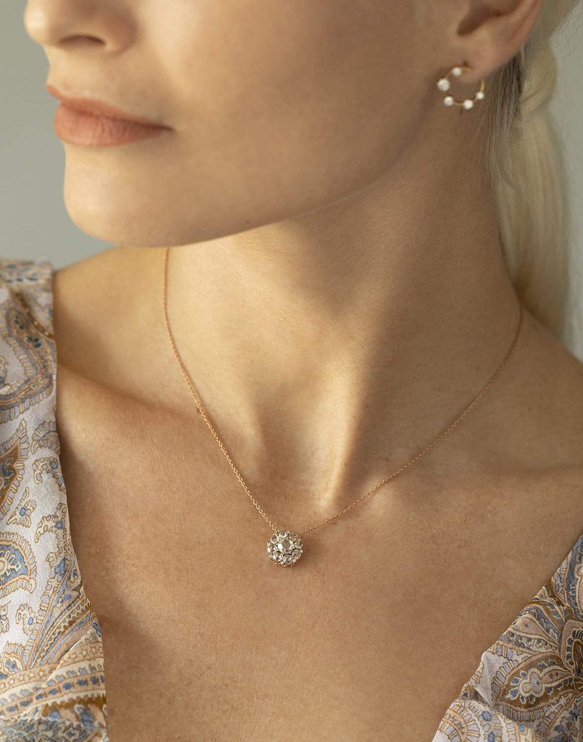 SELIM MOUZANNAR-Diamond Flower Pendant Necklace-ROSE GOLD