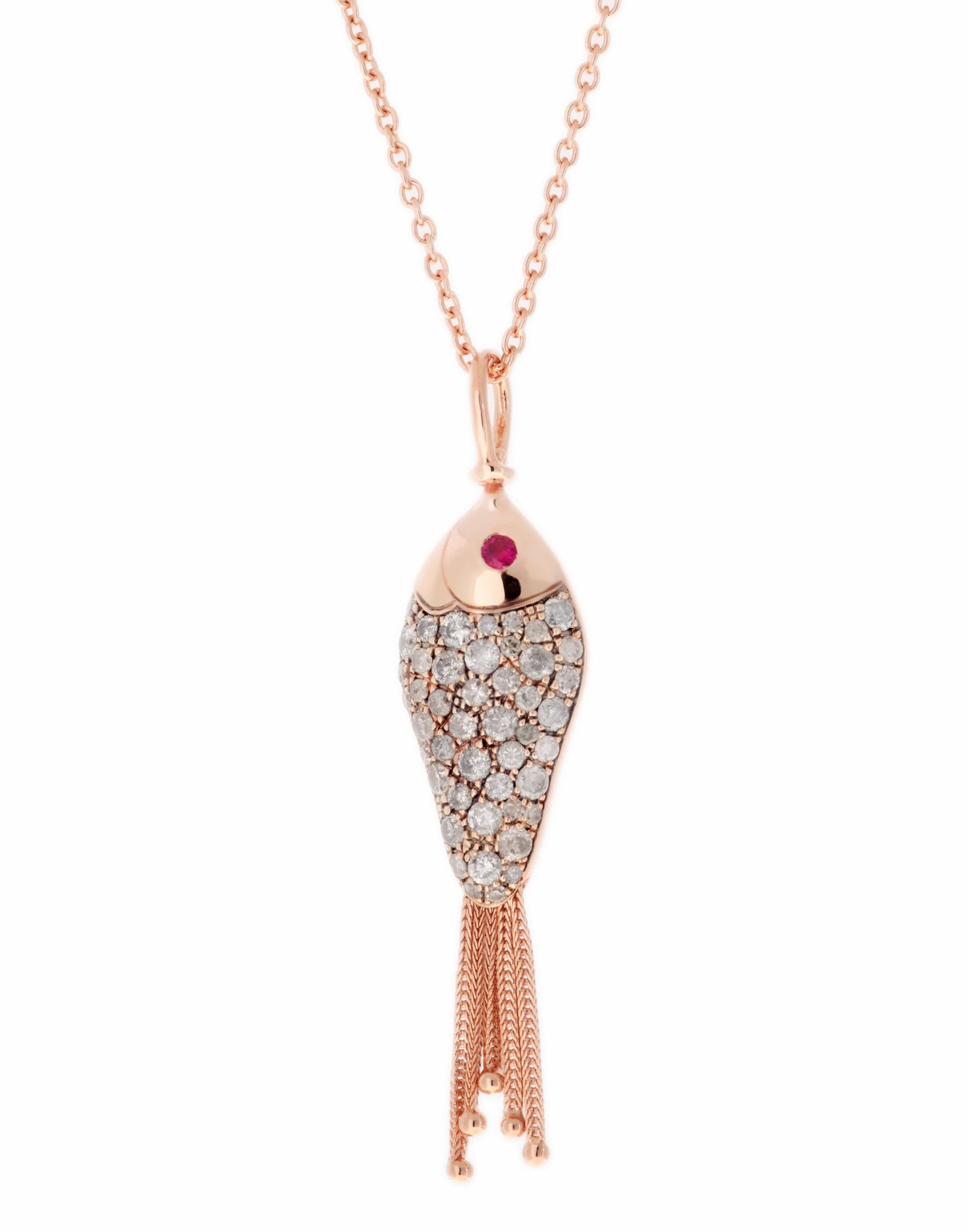 SELIM MOUZANNAR-Diamond Ruby and Lilac Enamel Fish Necklace-ROSE GOLD